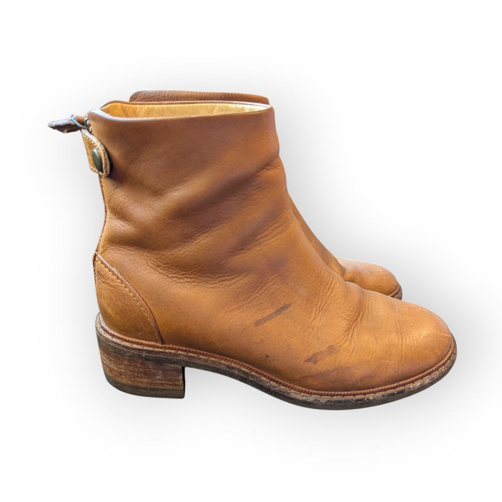 Roots 7.5 Ankle Boot Leather Back Zip Caramel Tan - Picture 2 of 9